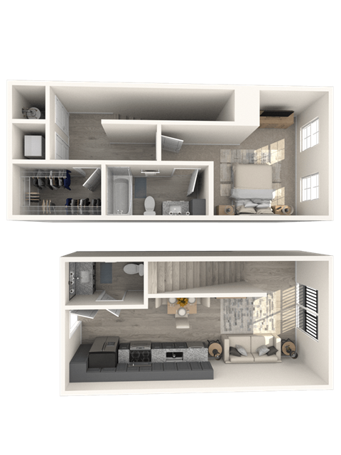 Floor plan for 1 bed, 1.5 baths, 944 sqft